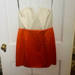 Naven strapless cream and orange dress.